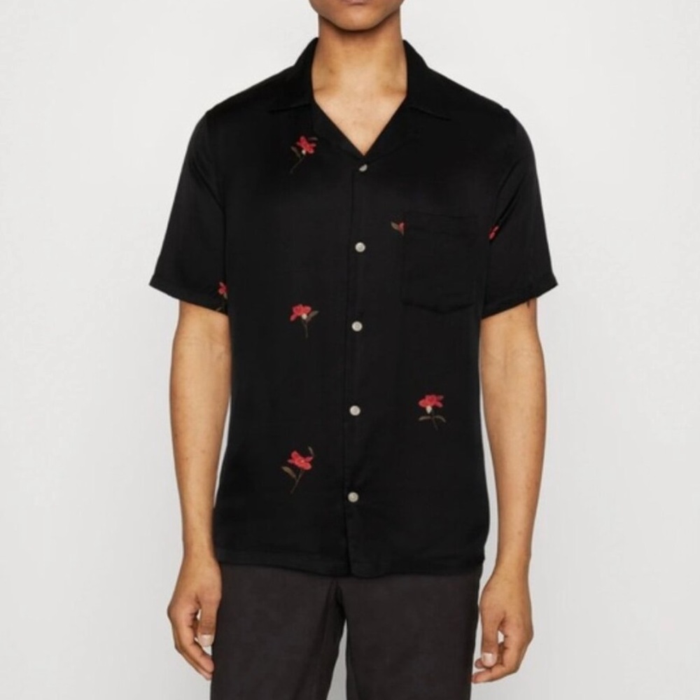 ALL SAINTS • Eivissa Floral Print Relaxed Fit Shirt in Jet Black • medium